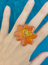 Charger l'image dans la galerie, Bague ajustable fleur naturelle Cosmos sulphureus