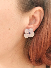 Charger l'image dans la galerie, Boucles d'oreilles fleurs naturelles Hortensias blanches nuancés de bleu